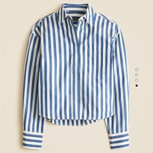 J.Crew Etienne Striped Cropped Button-Up Shirt in Blue and White Small EUC